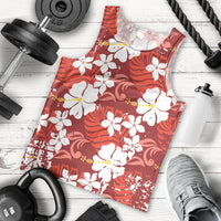 Red Hawaiian Hibiscus Monstera Men Tank Top Grunge Stylized
