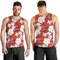 Red Hawaiian Hibiscus Monstera Men Tank Top Grunge Stylized