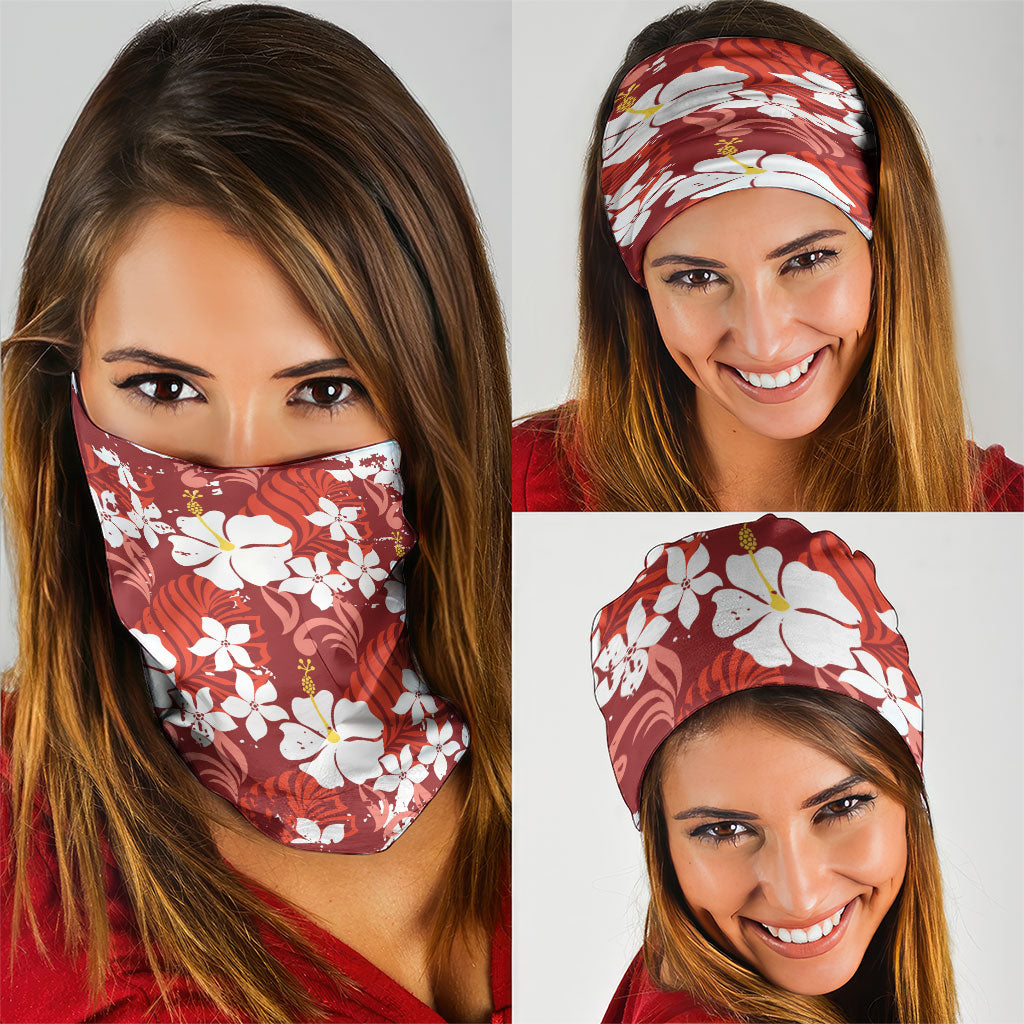 Red Hawaiian Hibiscus Monstera Neck Gaiter Grunge Stylized