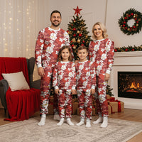 Red Hawaiian Hibiscus Monstera Christmas Pajama Set Grunge Stylized