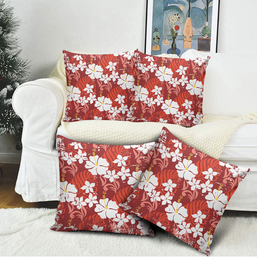 Red Hawaiian Hibiscus Monstera Pillow Cover Grunge Stylized LT01 - Polynesian Pride