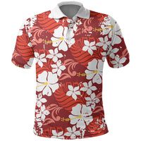 Red Hawaiian Hibiscus Monstera Polo Shirt Grunge Stylized