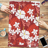 Red Hawaiian Hibiscus Monstera Puzzle Grunge Stylized