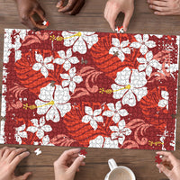 Red Hawaiian Hibiscus Monstera Puzzle Grunge Stylized