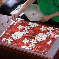 Red Hawaiian Hibiscus Monstera Puzzle Grunge Stylized