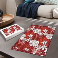 Red Hawaiian Hibiscus Monstera Puzzle Grunge Stylized