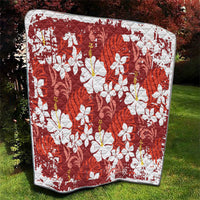 Red Hawaiian Hibiscus Monstera Quilt Grunge Stylized LT01 - Polynesian Pride