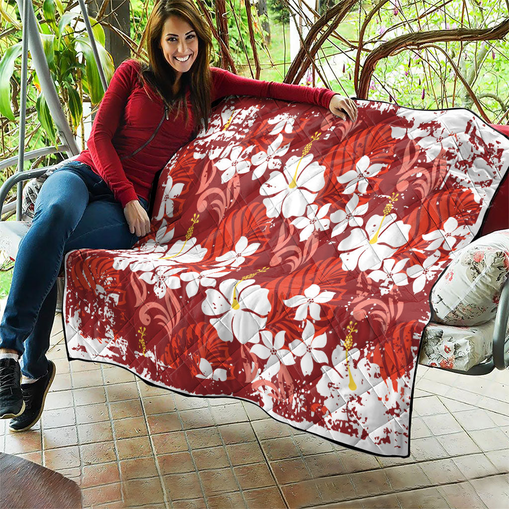 Red Hawaiian Hibiscus Monstera Quilt Grunge Stylized LT01 - Polynesian Pride