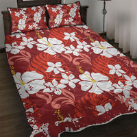 Red Hawaiian Hibiscus Monstera Quilt Bed Set Grunge Stylized LT01 Red - Polynesian Pride