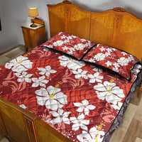 Red Hawaiian Hibiscus Monstera Quilt Bed Set Grunge Stylized LT01 - Polynesian Pride