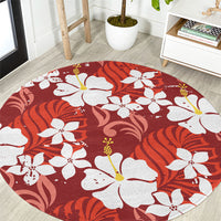Red Hawaiian Hibiscus Monstera Round Carpet Grunge Stylized