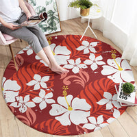 Red Hawaiian Hibiscus Monstera Round Carpet Grunge Stylized
