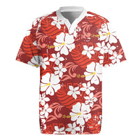 Red Hawaiian Hibiscus Monstera Rugby Jersey Grunge Stylized LT01 Red - Polynesian Pride