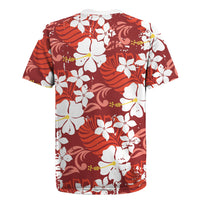 Red Hawaiian Hibiscus Monstera Rugby Jersey Grunge Stylized LT01 - Polynesian Pride