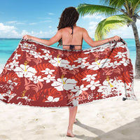 Red Hawaiian Hibiscus Monstera Sarong Grunge Stylized