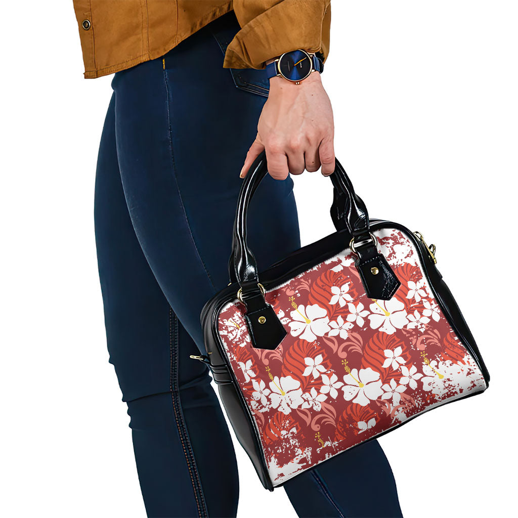 Red Hawaiian Hibiscus Monstera Shoulder Handbag Grunge Stylized