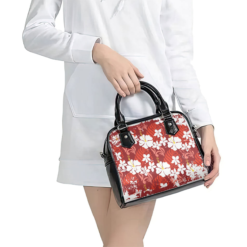 Red Hawaiian Hibiscus Monstera Shoulder Handbag Grunge Stylized