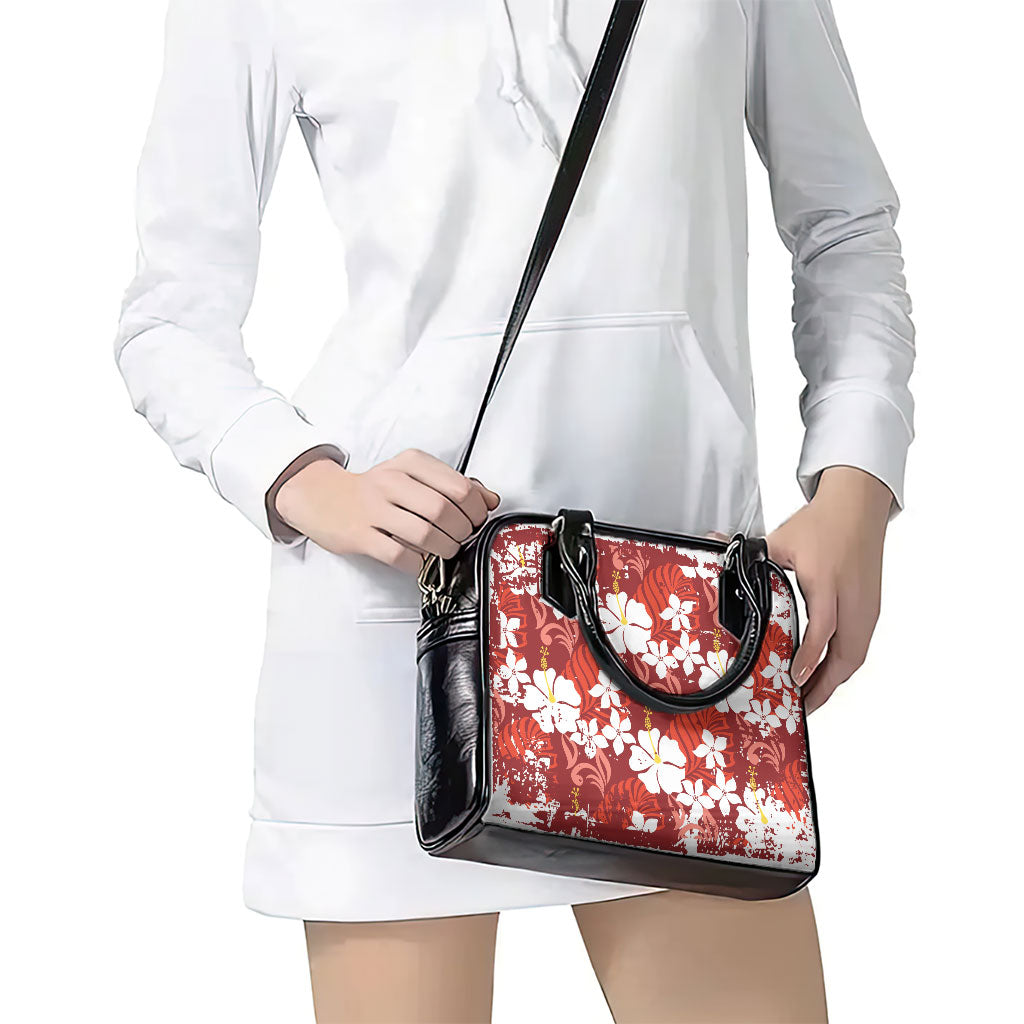 Red Hawaiian Hibiscus Monstera Shoulder Handbag Grunge Stylized