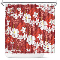 Red Hawaiian Hibiscus Monstera Shower Curtain Grunge Stylized