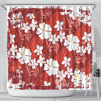 Red Hawaiian Hibiscus Monstera Shower Curtain Grunge Stylized