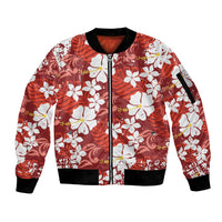 Red Hawaiian Hibiscus Monstera Sleeve Zip Bomber Jacket Grunge Stylized