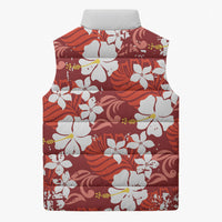 Red Hawaiian Hibiscus Monstera Sleeveless Puffer Jacket Grunge Stylized