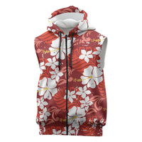 Red Hawaiian Hibiscus Monstera Sleeveless Zip Hoodie Grunge Stylized LT01 Red - Polynesian Pride
