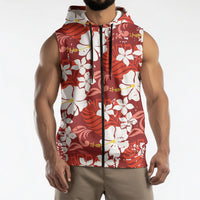 Red Hawaiian Hibiscus Monstera Sleeveless Zip Hoodie Grunge Stylized LT01 - Polynesian Pride