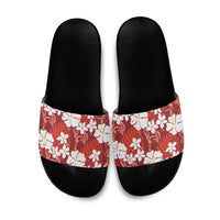 Red Hawaiian Hibiscus Monstera Slide Sandals Grunge Stylized