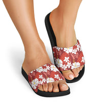 Red Hawaiian Hibiscus Monstera Slide Sandals Grunge Stylized