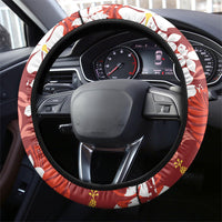 Red Hawaiian Hibiscus Monstera Steering Wheel Cover Grunge Stylized LT01 - Polynesian Pride