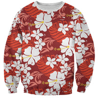 Red Hawaiian Hibiscus Monstera Sweatshirt Grunge Stylized LT01 Unisex Red - Polynesian Pride