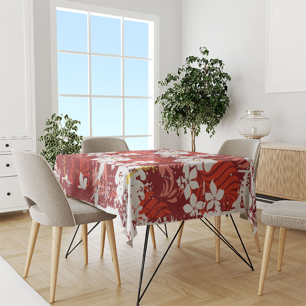 Red Hawaiian Hibiscus Monstera Tablecloth Grunge Stylized