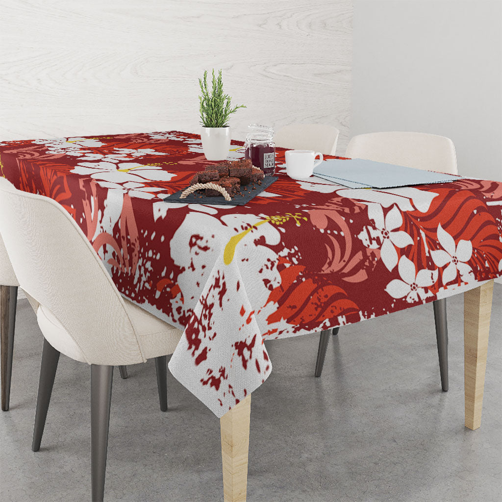 Red Hawaiian Hibiscus Monstera Tablecloth Grunge Stylized