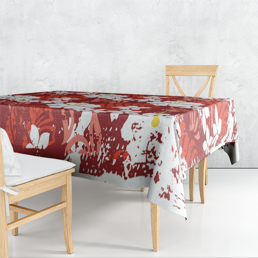 Red Hawaiian Hibiscus Monstera Tablecloth Grunge Stylized