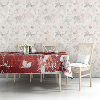 Red Hawaiian Hibiscus Monstera Tablecloth Grunge Stylized