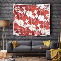 Red Hawaiian Hibiscus Monstera Tapestry Grunge Stylized