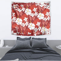Red Hawaiian Hibiscus Monstera Tapestry Grunge Stylized
