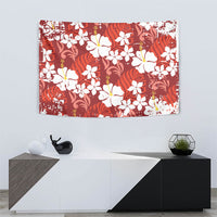 Red Hawaiian Hibiscus Monstera Tapestry Grunge Stylized