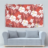 Red Hawaiian Hibiscus Monstera Tapestry Grunge Stylized