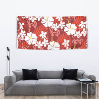 Red Hawaiian Hibiscus Monstera Tapestry Grunge Stylized