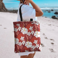 Red Hawaiian Hibiscus Monstera Tote Bag Grunge Stylized