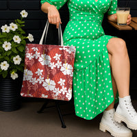 Red Hawaiian Hibiscus Monstera Tote Bag Grunge Stylized
