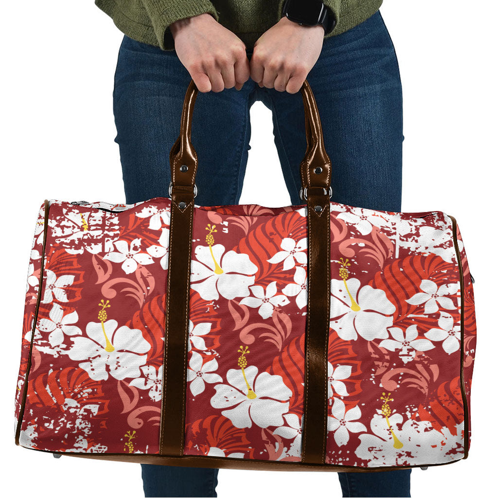 Red Hawaiian Hibiscus Monstera Travel Bag Grunge Stylized