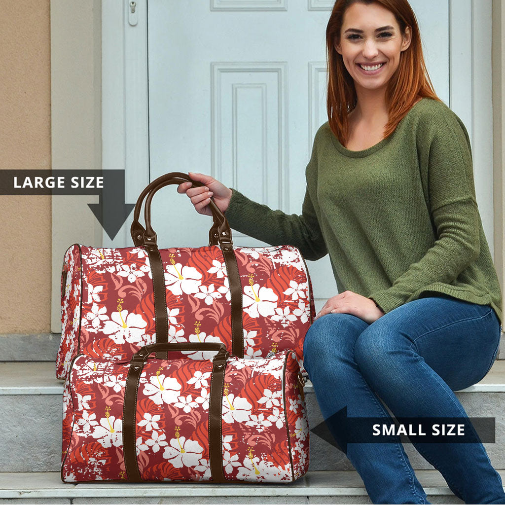 Red Hawaiian Hibiscus Monstera Travel Bag Grunge Stylized