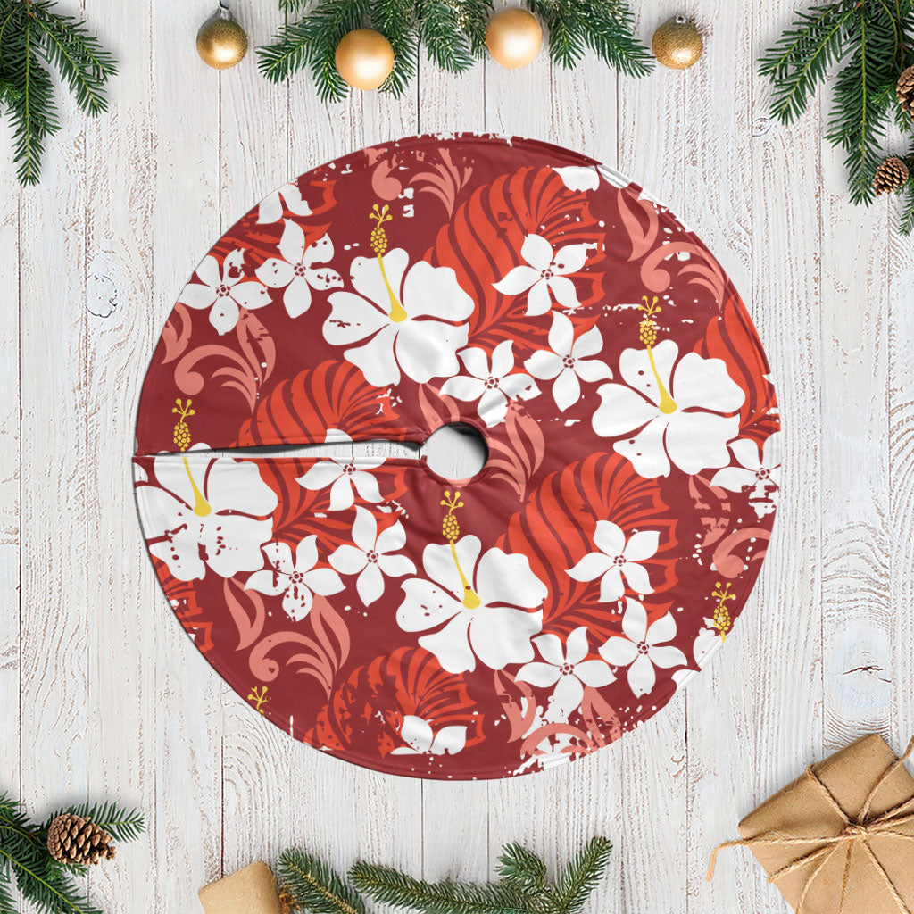 Red Hawaiian Hibiscus Monstera Tree Skirt Grunge Stylized LT01 Casual Red - Polynesian Pride