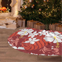 Red Hawaiian Hibiscus Monstera Tree Skirt Grunge Stylized LT01 - Polynesian Pride