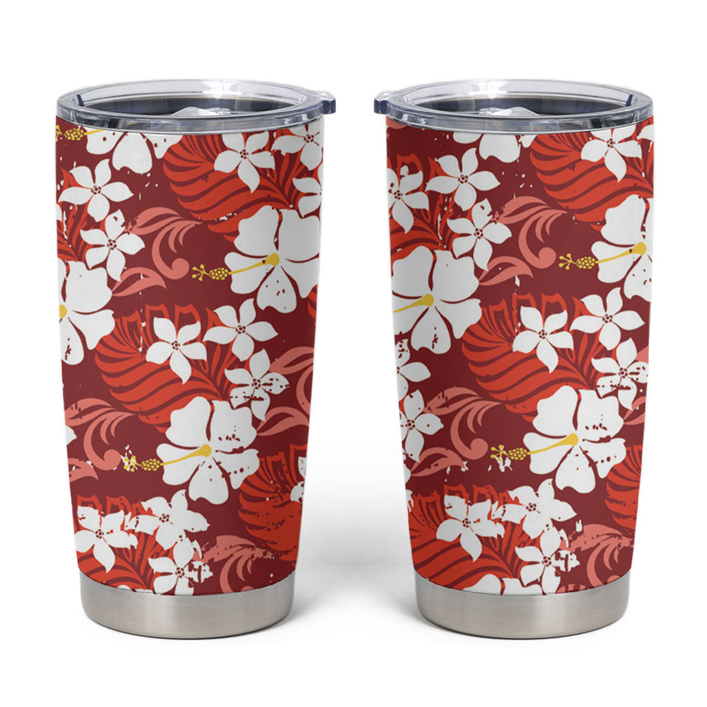 Red Hawaiian Hibiscus Monstera Tumbler Cup Grunge Stylized