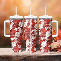 Red Hawaiian Hibiscus Monstera Tumbler With Handle Grunge Stylized