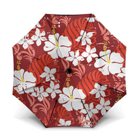 Red Hawaiian Hibiscus Monstera Umbrella Grunge Stylized LT01 One Size Folded 11.42 inch Opened Diameter 37.4 inch Red - Polynesian Pride